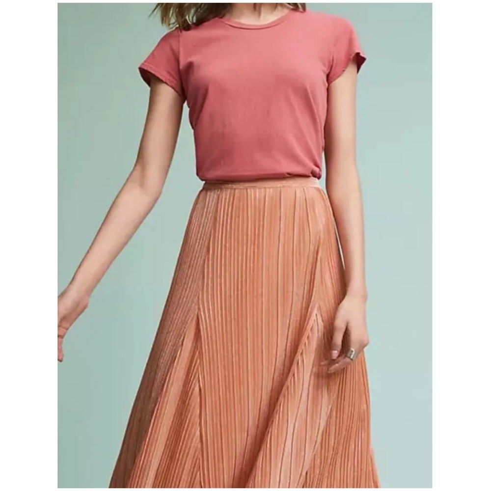 Anthropologie Maeve Pleated Metallic champagne peach midi skirt Small Anthro - Picture 3 of 11